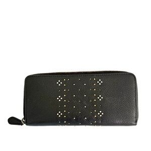 Coach Slim Accordion Wallet Bandana Rivets Black Gold Silver